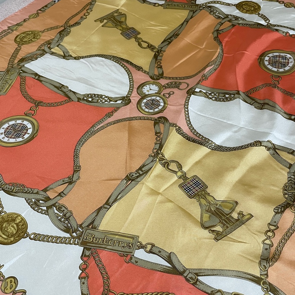 Burberry Orange and Cream Silk Scarf Brand New - Picture 3 of 6